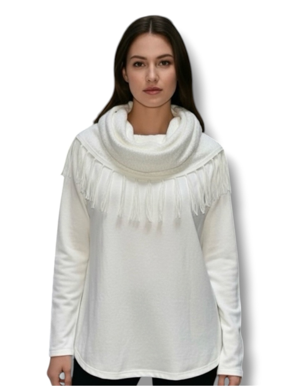 Style & Co Sweater NWT Winter White Fringe Mega Cowl Western Size Small 🍭